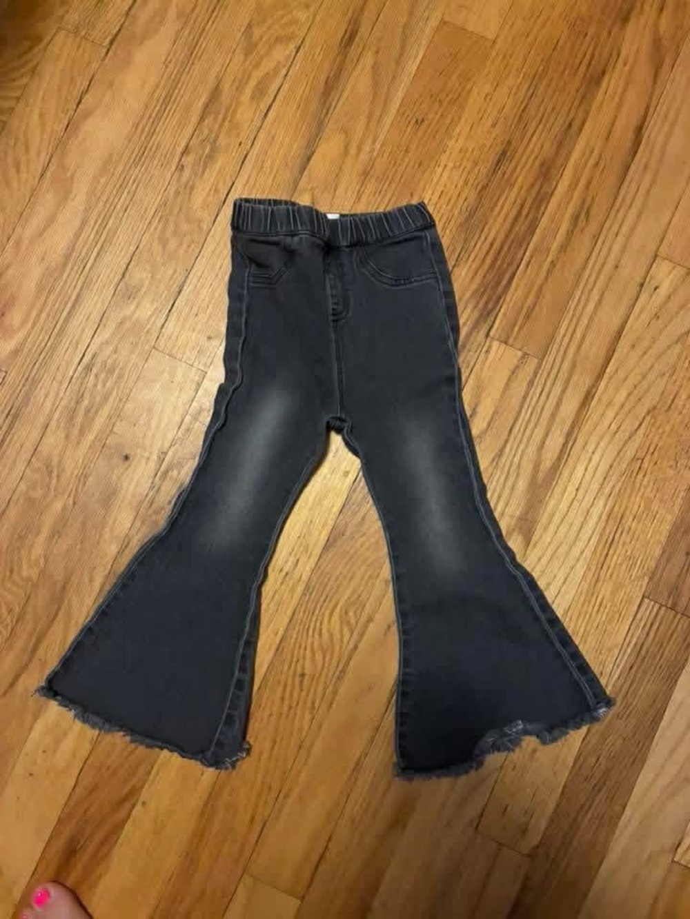 Kids Flared Gray Denim Jeans with Frayed Hem